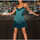 Tassel Sequins Feather Mini Dress Women's Spaghetti Strap Stitching Elegant Evening Party Club Dress