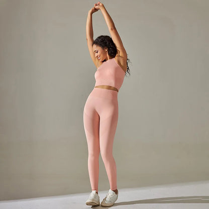 2 Piece Nylon Tracksuits Women's Yoga Set Sports Suit Sports Vest Gym Leggings Suit Seamless Workout Clothes Gymwear - The Clothing Company Sydney