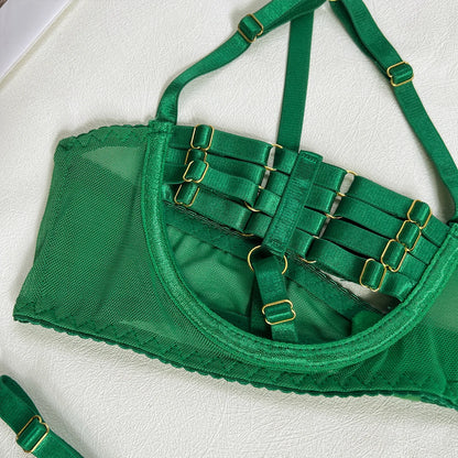 5-Piece Costume Hollow Underwear Sensual Open Bra Outfits Lingerie Set - The Clothing Company Sydney