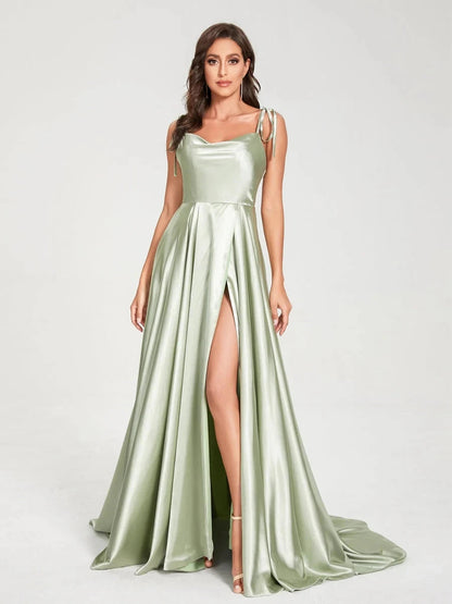Mint Green Bridesmaid Dresses Side Slit Backless Gown Long Satin Spaghetti Strap Summer Evening Dress The Clothing Company Sydney