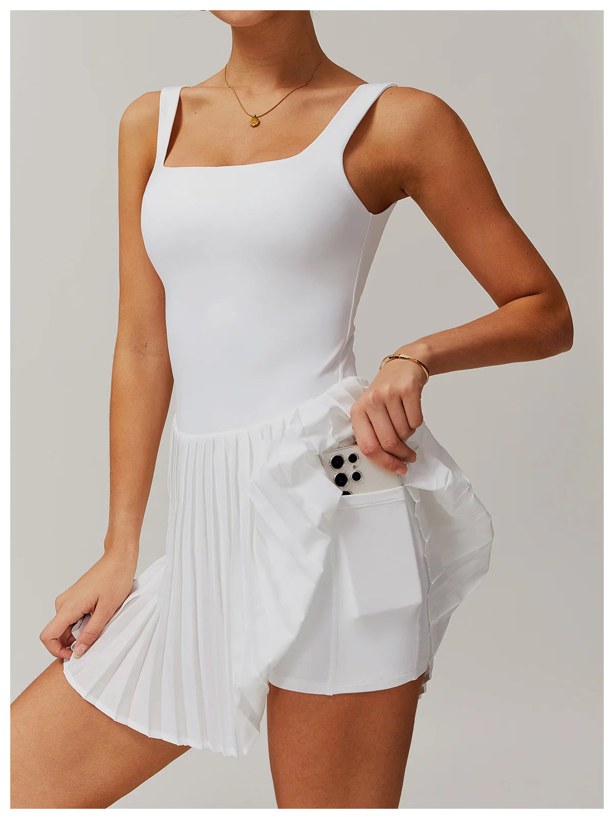 Women's Tennis Dress Jumpsuit Bottom Fitness Clothes Sports Running Pockets Pleated Skirt Sports Yoga Set Dress