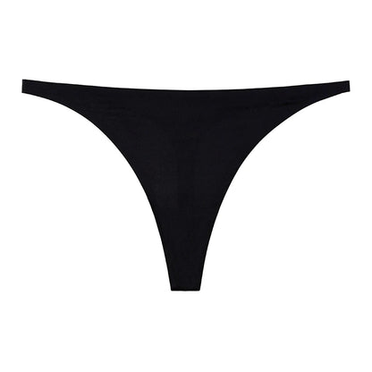 Ice silk thong women's panties, seamless G-string briefs with T-back design in black