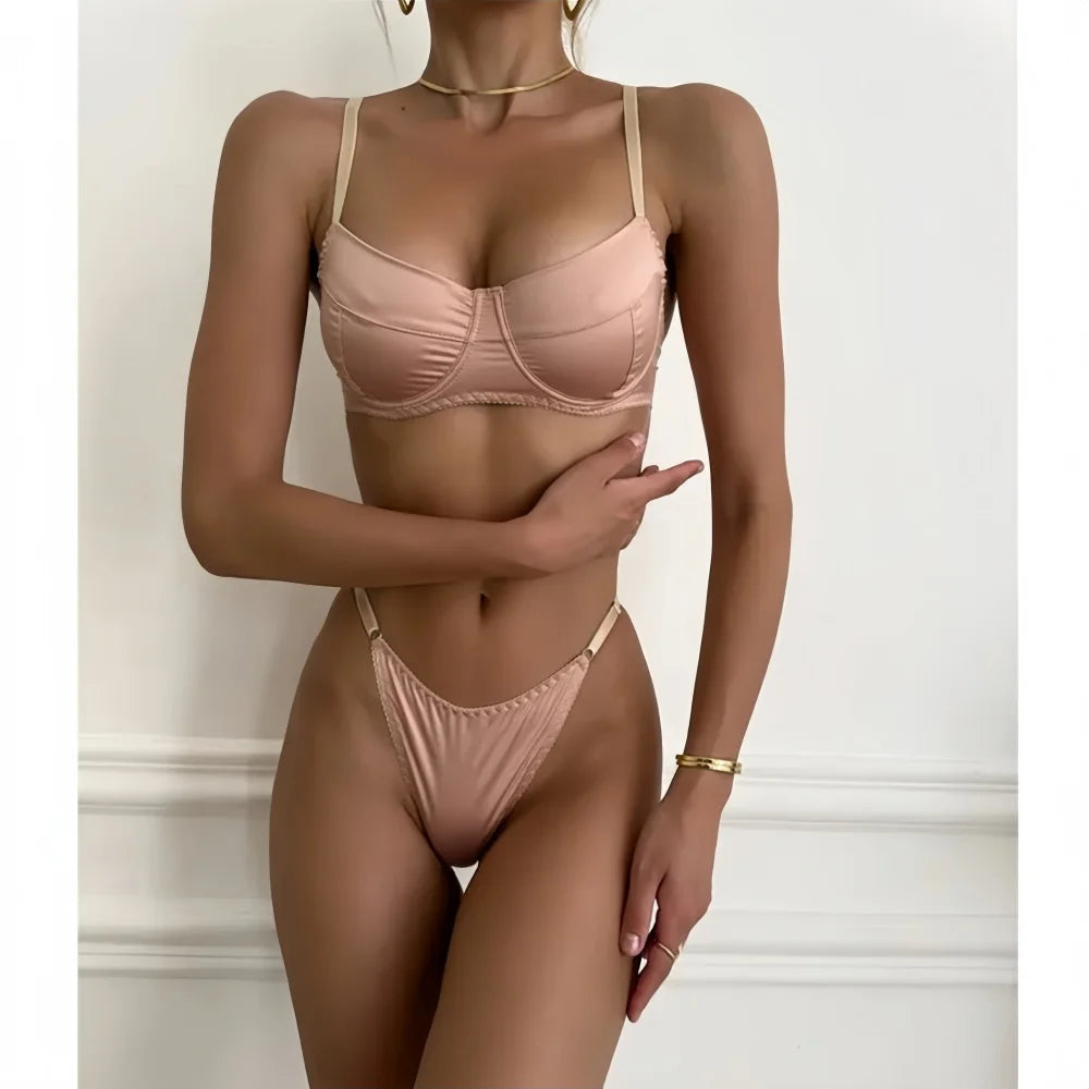 2 Piece Satin Lingerie Fancy Patchwork Bras And Thongs Underwear Suits Intimate Set The Clothing Company Sydney
