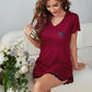 Summer Sleepwear Women Lace Hem Nightdress V-neck Short Sleeve Pajamas Nighties Nightgown Nightwear Side Split Skirt