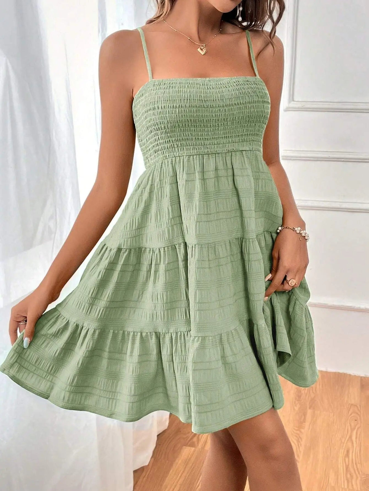 Spaghetti Strap Smocked Bustier Mini Dress Blue Ruffled Tiered Swing Dress Summer Casual Vacation Beach Wear The Clothing Company Sydney