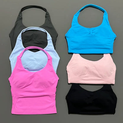 Halter Top Seamless Longline Strappy Gym Top Women Built-in Bra Removable Cups Activewear Yoga Tank Tops The Clothing Company Sydney