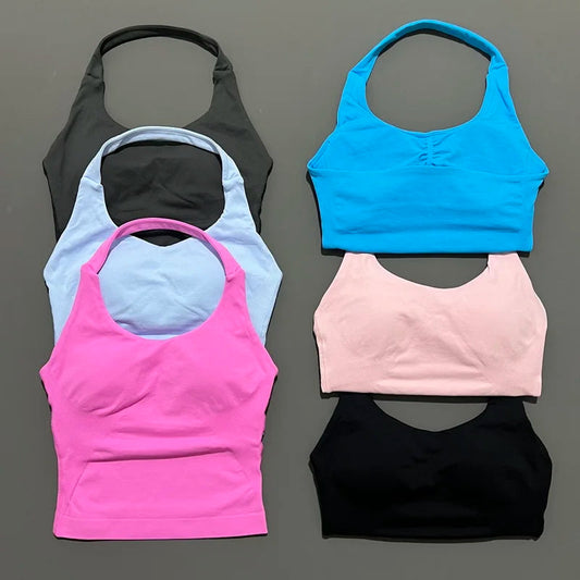 Halter Top Seamless Longline Strappy Gym Top Women Built-in Bra Removable Cups Activewear Yoga Tank Tops The Clothing Company Sydney