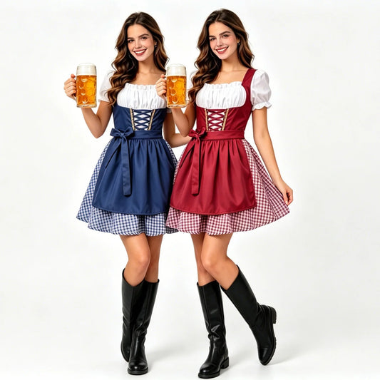 German Oktoberfest Costume Munich Bavaria Dirndl Maid Dress Pastoral Farm Carnival Dress