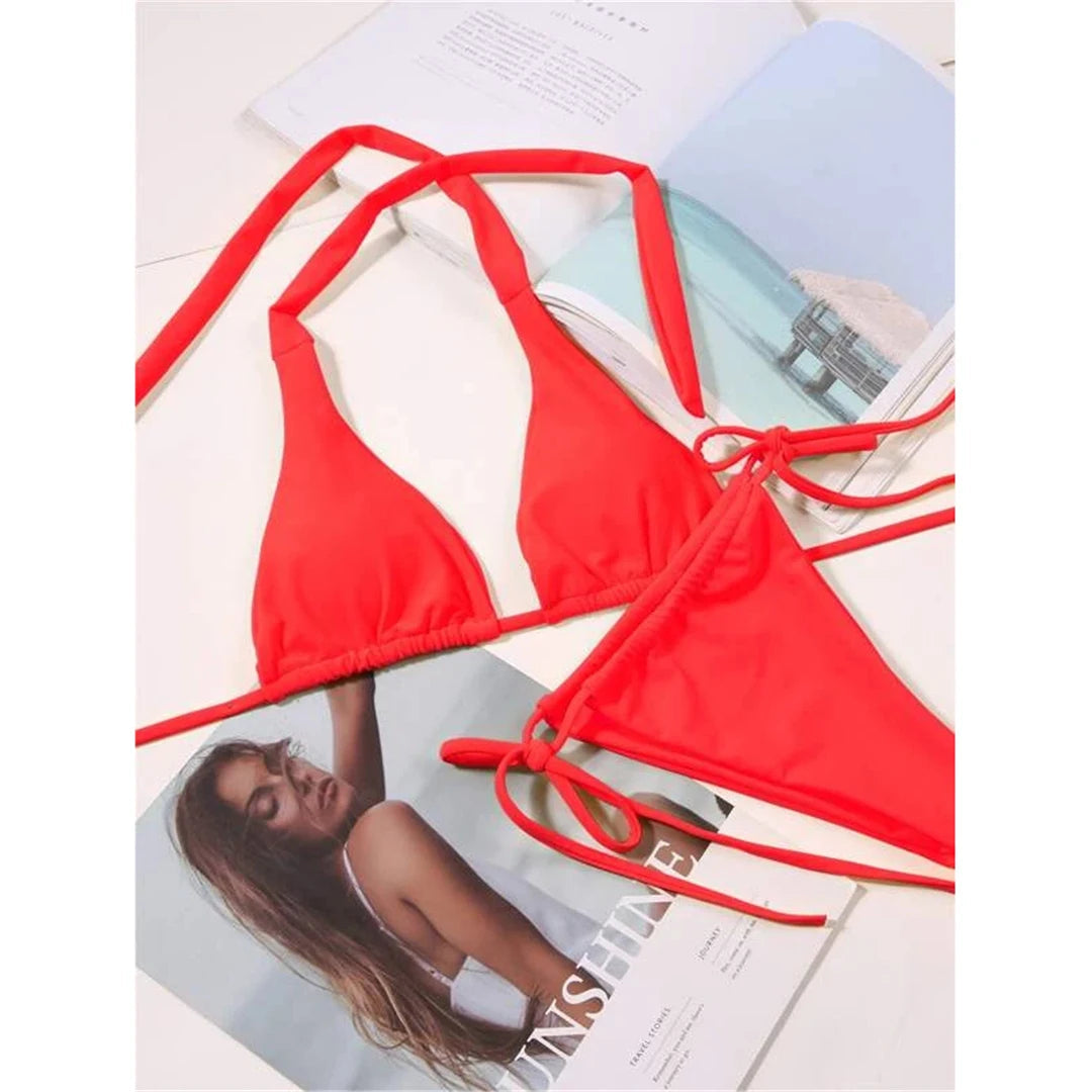 2 Piece Halter Mini Micro Thong Bikini Female Swimsuit Women Bikini set Bather Bathing Suit Swimwear The Clothing Company Sydney