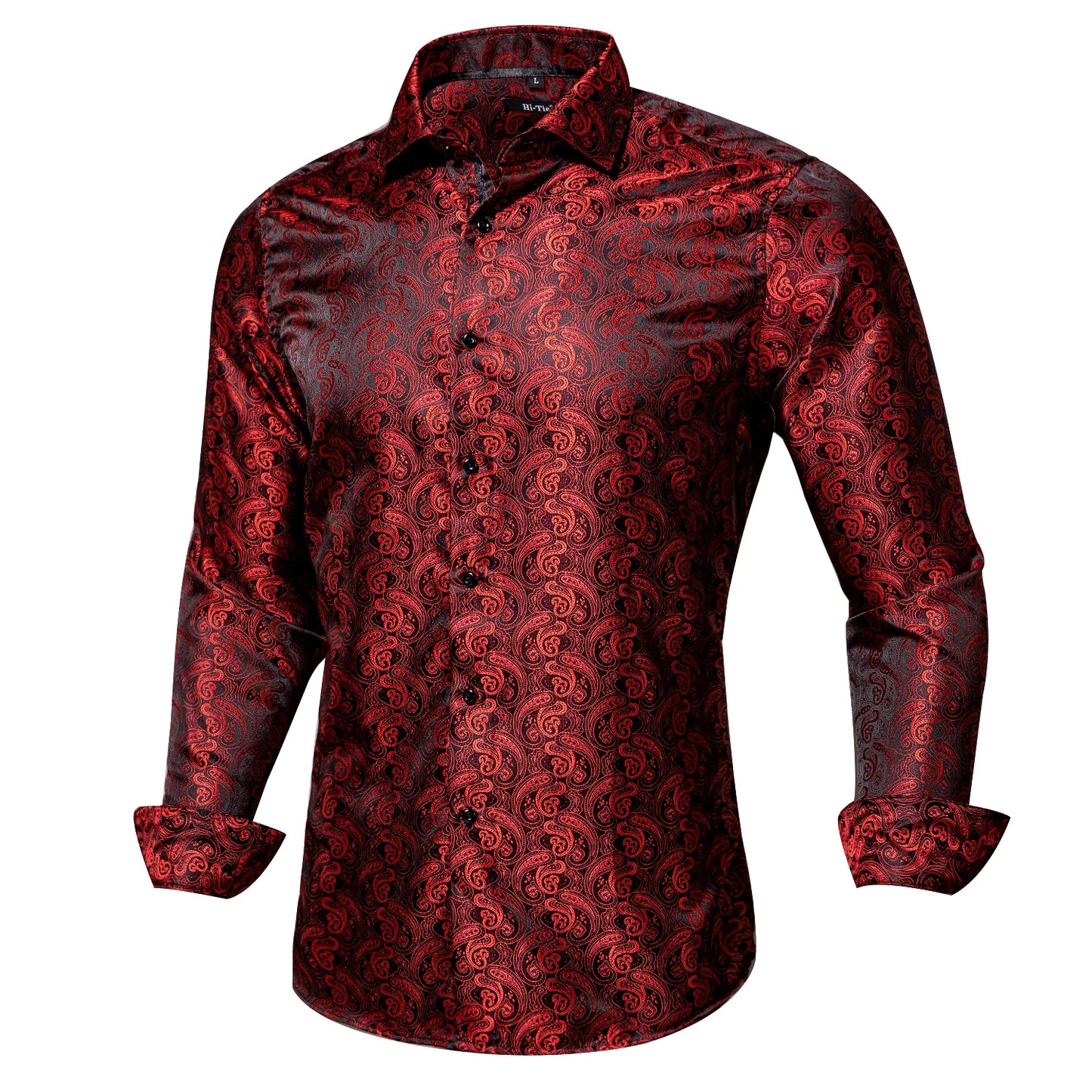 Hi-Tie Long Sleeve Silk Shirts for Men Suit Dress Outwear Male Slim Wedding Floral Paisley Gold Blue Red The Clothing Company Sydney