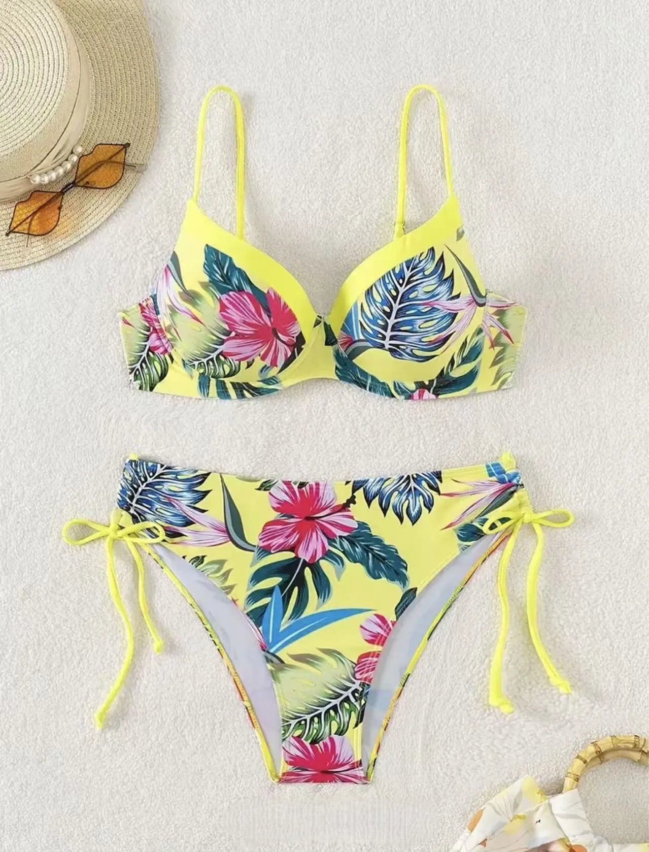 2 Piece Floral Print Swimsuit Beach Bikini Triangle Panty Swimwear Bikini Set