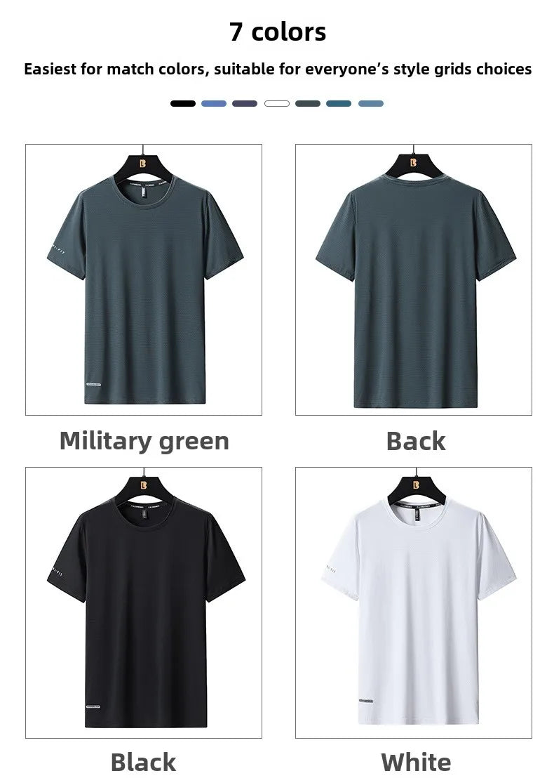 Ice Silk T-Shirts Men Plus Size Tshirt Tee Shirt Breathable Running Top