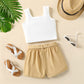 2 Piece Kids Girls' Button Ribbed Tank Top and Belted Shorts Set The Clothing Company Sydney