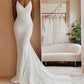 Satin Wedding Dress V-neck Spaghetti Straps Backless Formal Pleat Bridal Grown