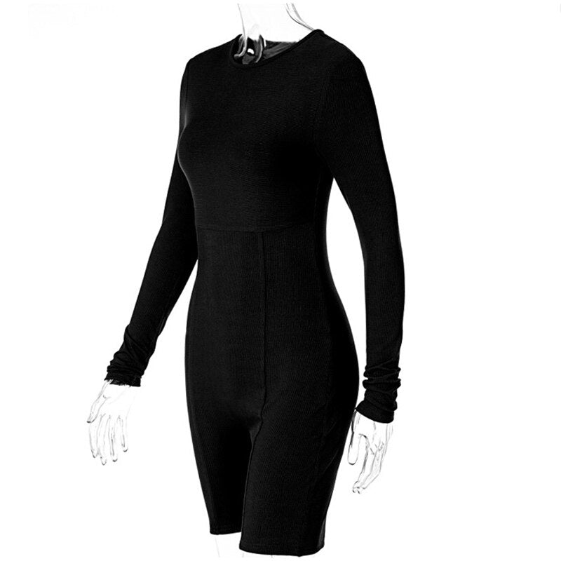 Casual Women's Knitted Bodycon Jumpsuit Fashion Long Sleeve Short Sport One-piece Suit Spring Back Zipper Yoga Playsuit The Clothing Company Sydney