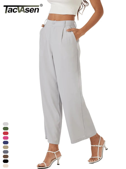 High Waisted Fashion Wide Leg Trousers Womens Loose Casual Lightweight Soft Button Closure 2 Pockets Pants The Clothing Company Sydney