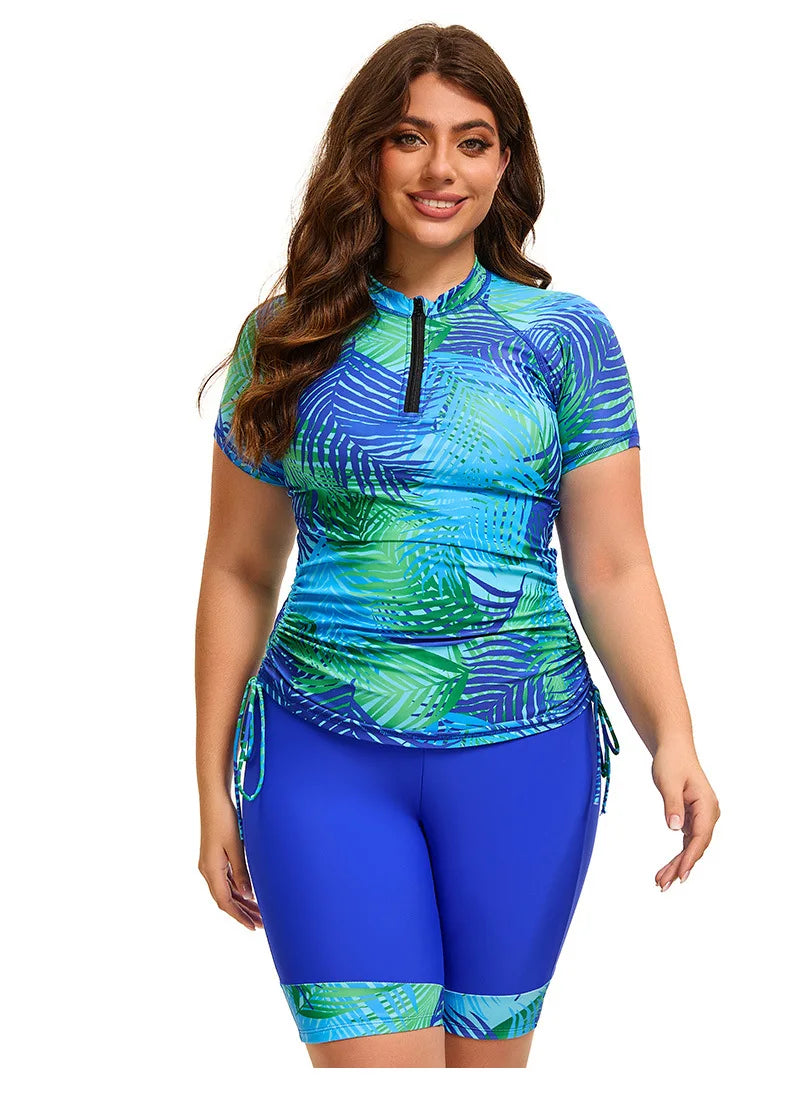 Women's plus size tropical plants printed tankini swimsuit and shorts set, The Clothing Company Sydney