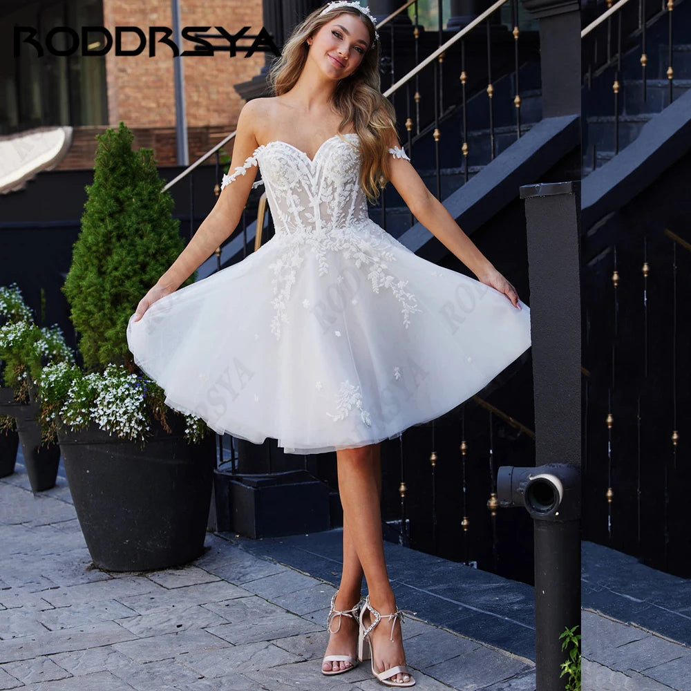 RODDRSYA Short Wedding Dress Lace Sweetheart Bride Party Zipper Backless Princess Bridal Gown Off Shoulder Beach Robe De Mariee The Clothing Company Sydney