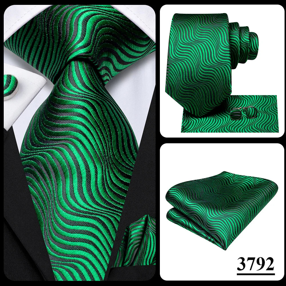 Green Paisley Silk Tie Set for Men – Necktie, Pocket Square & Cufflinks The Clothing Company Sydney