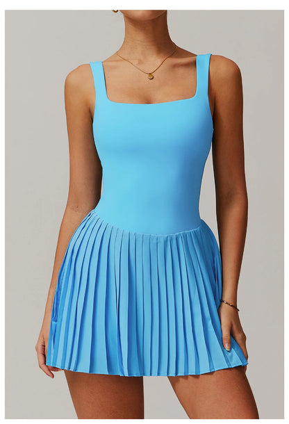 Women's Tennis Dress Jumpsuit Bottom Fitness Clothes Sports Running Pockets Pleated Skirt Sports Yoga Set Dress
