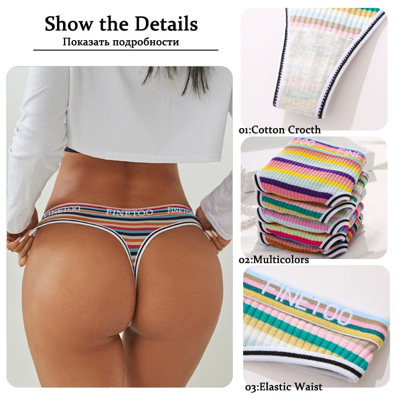 4 Piece Set Women's Cotton Colourful Stripe Panties Underwear G-Strings  Rainbow Thongs Female Soft Breathable Intimates Lingerie