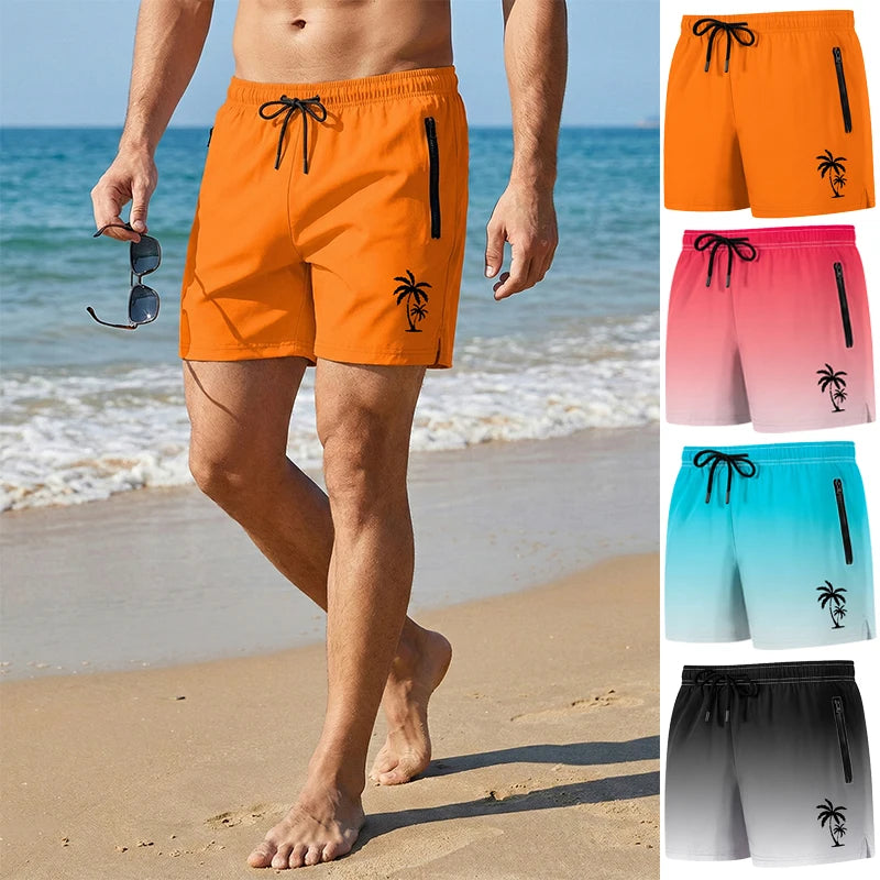 Men's Palm Tree Print Board Shorts Summer Casual Beach Mesh Liner Zipper Pockets Quick Dry Swim Trunks Swimwear The Clothing Company Sydney