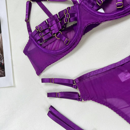 5-Piece Costume Hollow Underwear Sensual Open Bra Outfits Lingerie Set - The Clothing Company Sydney