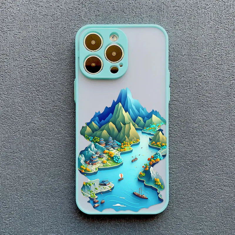 Printed Landscape Phone case For iPhone 15 14 Pro Max 13 12 Pro Max Mini Creative Mountains Back Cover The Clothing Company Sydney