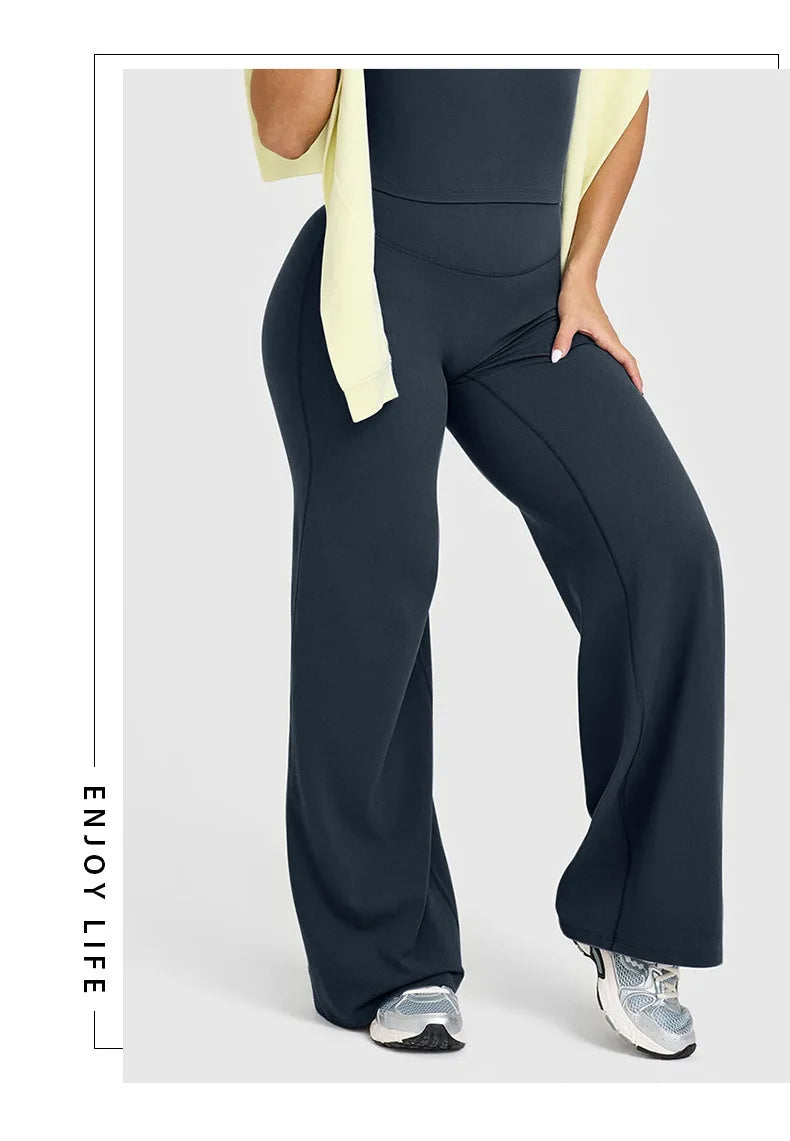Women's Mid Waist Sport Trousers Wide-Leg Pants Ultra Soft Yoga Pilates Running Gym Pants
