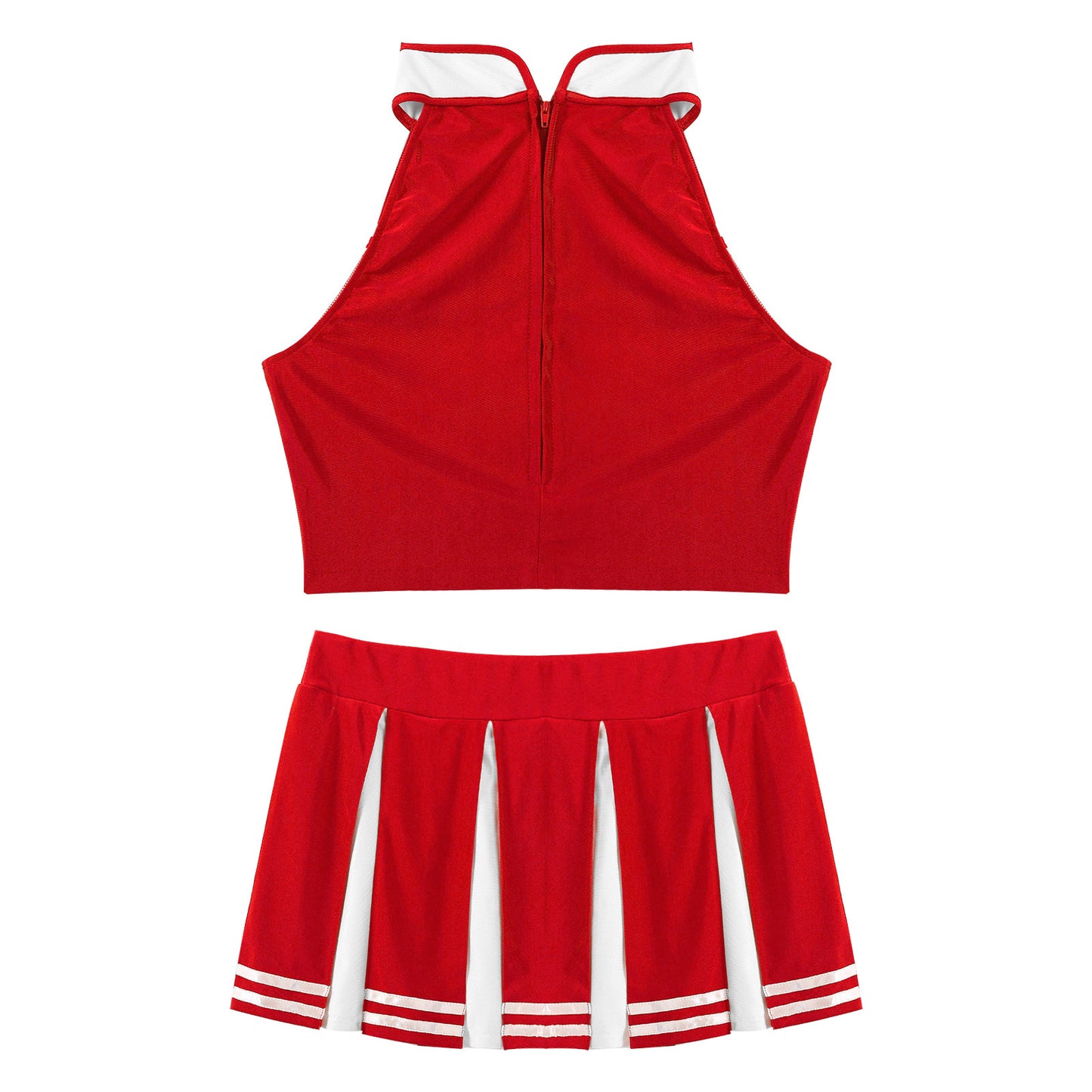 Women's Cheerleading Costume Uniform Carnival Cosplay Outfit Stand Collar Sleeveless Crop Top with Mini Pleated Skirt