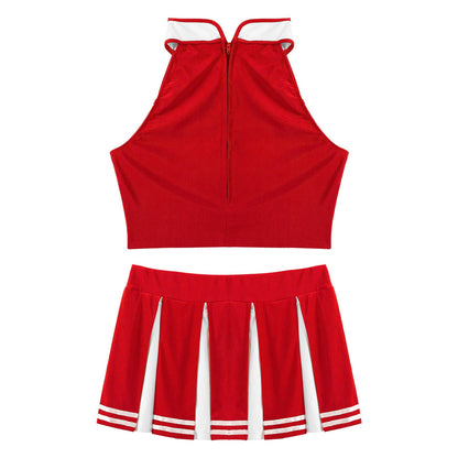 Women's Cheerleader Cosplay Costume Uniform Outfit Stand Collar Crop Top with Mini Pleated Skirts Carnival Cheerleading Suit The Clothing Company Sydney