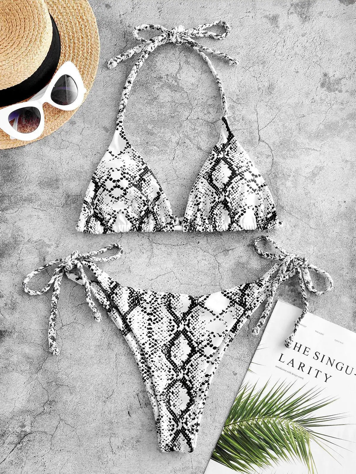 Snakeskin String Bikini Women Halter Triangle Swimsuit Swimwear Bathers Bathing Swimming Swim Suit Beachwear The Clothing Company Sydney