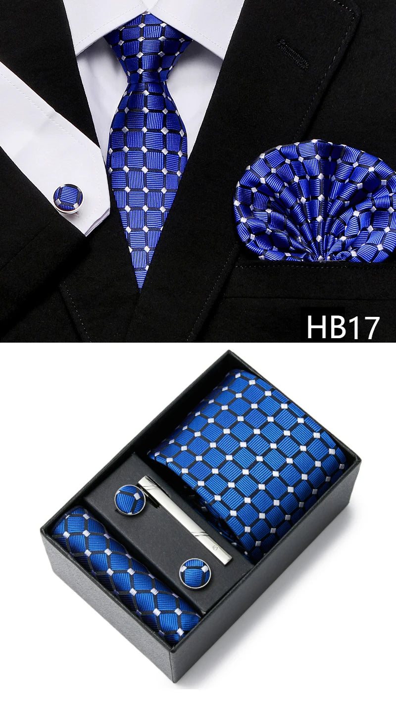 5 piece 7.5 cm Width Tie Sets Black Men's Tie Hankerchiefs Cufflinks clip Box wedding gift handmade Necktie Set The Clothing Company Sydney