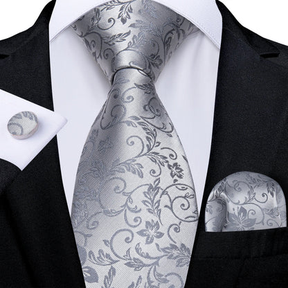 Gray Paisley Silk Tie Set – Men’s Wedding Tie, Pocket Square & Cufflinks The Clothing Company Sydney