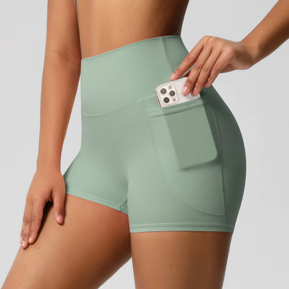 Women's Pocketed Yoga Legging Shorts Squat Proof High Waist Fitness Quick Drying Cycling Workout Gym Shorts