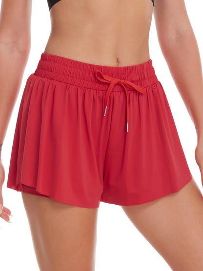 Women's Running Gym Yoga Double Layer Drawstring Tennis Sports Shorts