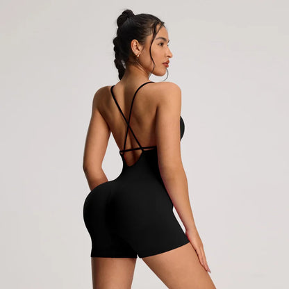 One Piece Backless Women's Bodysuit Yoga Combi-pants Shorts Jumpsuits Gym-to-Street Overalls Summer Fitness Jumpsuit Romper