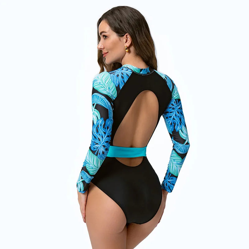 1 Piece Swimsuit Long-Sleeve Quick Dry Surfing Suit Diving One-Piece Bathing Suit Women‘s Swimwear