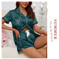 Women's Silk Satin Pyjama Set Button Down Short Sleeve Tops With Shorts 2 Pieces Sleepwear Suit Nightwear Loungewear The Clothing Company Sydney