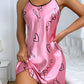 Heart  Letter Print Nightdress  Casual Round Neck Spaghetti Strap Sleep Women's Sleepwear  Dress