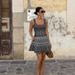 Plaid Print Knit Mini Backless A-line Slim Holiday Dress Elegant Party Dress The Clothing Company Sydney