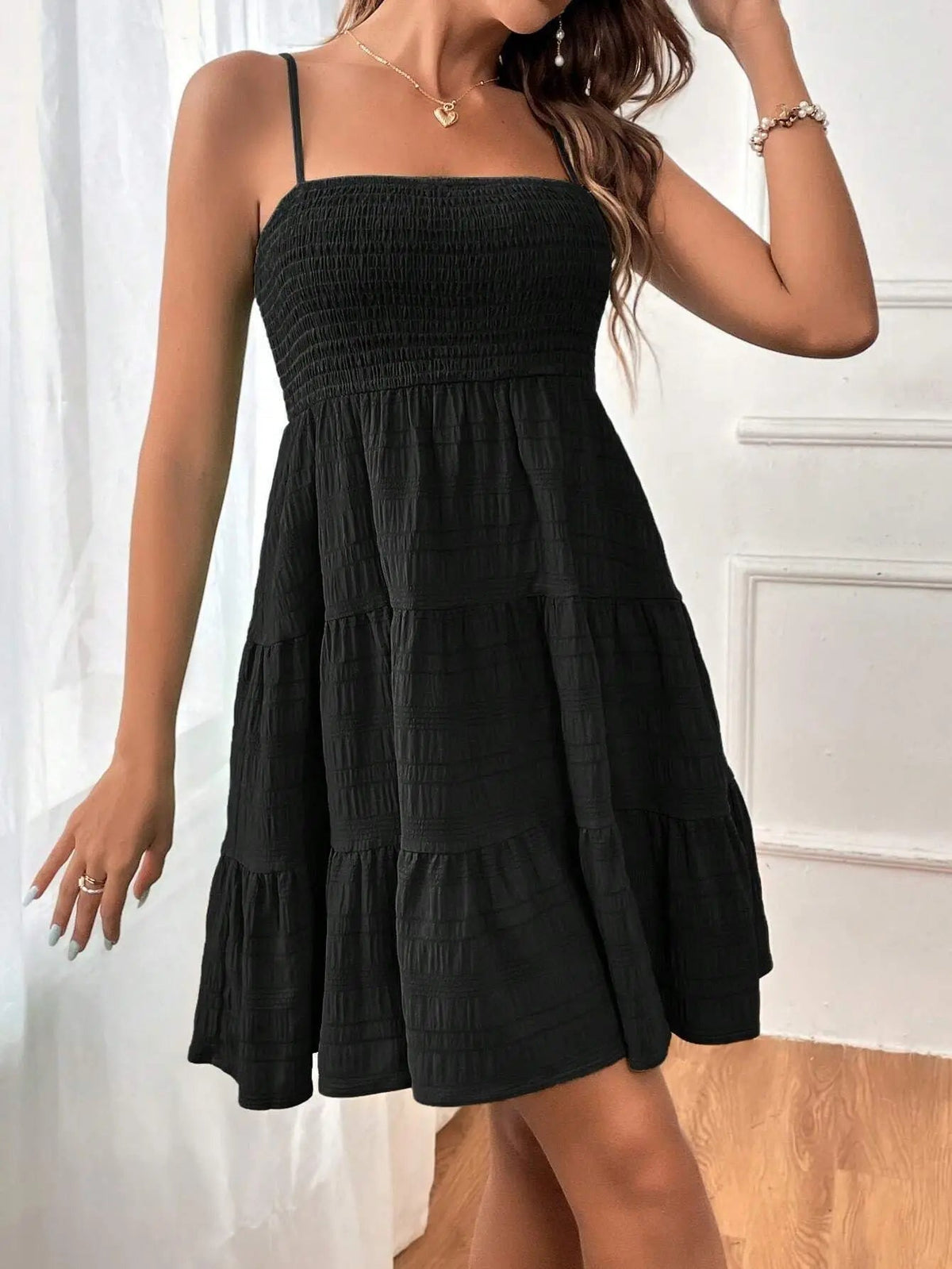 Spaghetti Strap Smocked Bustier Mini Dress Blue Ruffled Tiered Swing Dress Summer Casual Vacation Beach Wear The Clothing Company Sydney