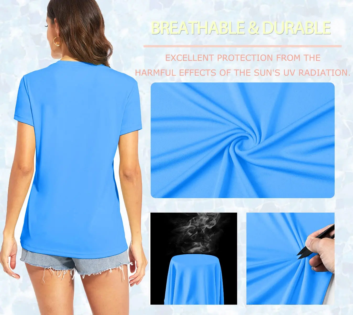 UPF 50+ Summer Short Sleeve V-Neck T-shirts Womens Sun Protection T-shirts Quick Dry Hiking Running Tee Shirts Tops