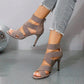 Khaki Beige Thin High Heels Women Summer Elastic Band Dress Party Wedding Shoe Back Zip Gladiator Sandals