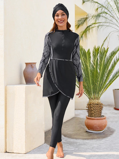 3 Piece Swimwear Women Long Sleeve Swimsuit Long Pants Top Conservative Bathing Suit