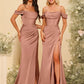 Off-the-Shoulder Spaghetti Straps Silk Satin Sheath Bridesmaid Dress Elegant Zipper Back Gowns For Wedding Guests