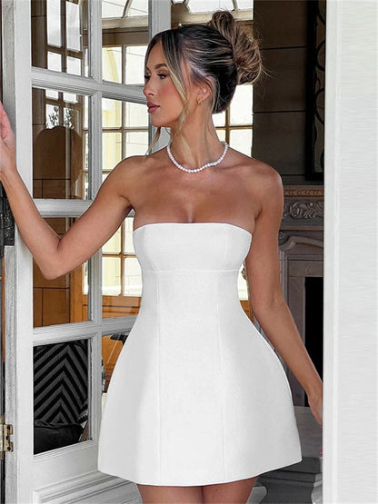 White Backless Patchwork Fashion Summer Elegant Party Mini Dress - The Clothing Company Sydney