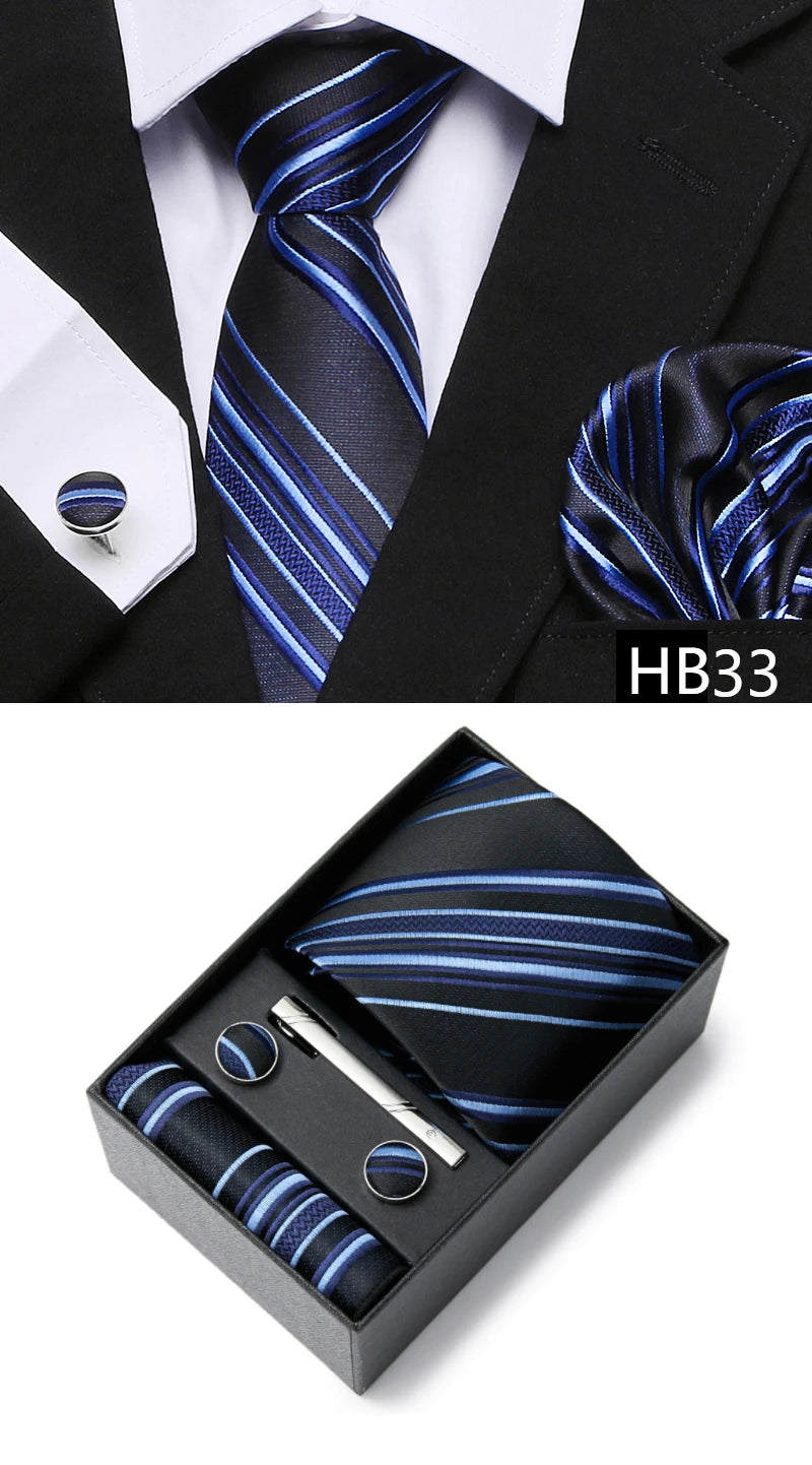 5 piece 7.5 cm Width Tie Sets Black Men's Tie Hankerchiefs Cufflinks clip Box wedding gift handmade Necktie Set The Clothing Company Sydney