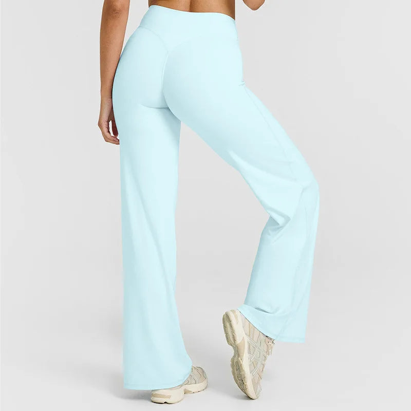 Women's Mid Waist Sport Trousers Wide-Leg Pants Ultra Soft Yoga Pilates Running Gym Pants