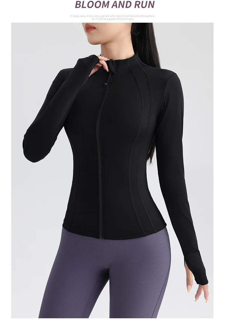 Women's Fitness Running Stretchy Tight Long Sleeve Top Sportswear Full Zip Yoga Top with Thumbholes Training Wear Jacket The Clothing Company Sydney